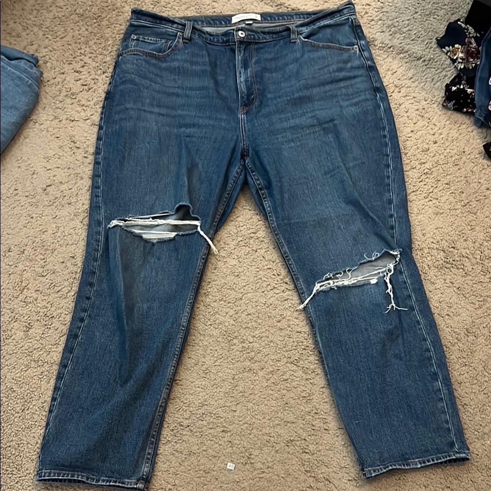 Abercrombie and Fitch Curve Love The Ankle Straight Distressed Blue Jeans